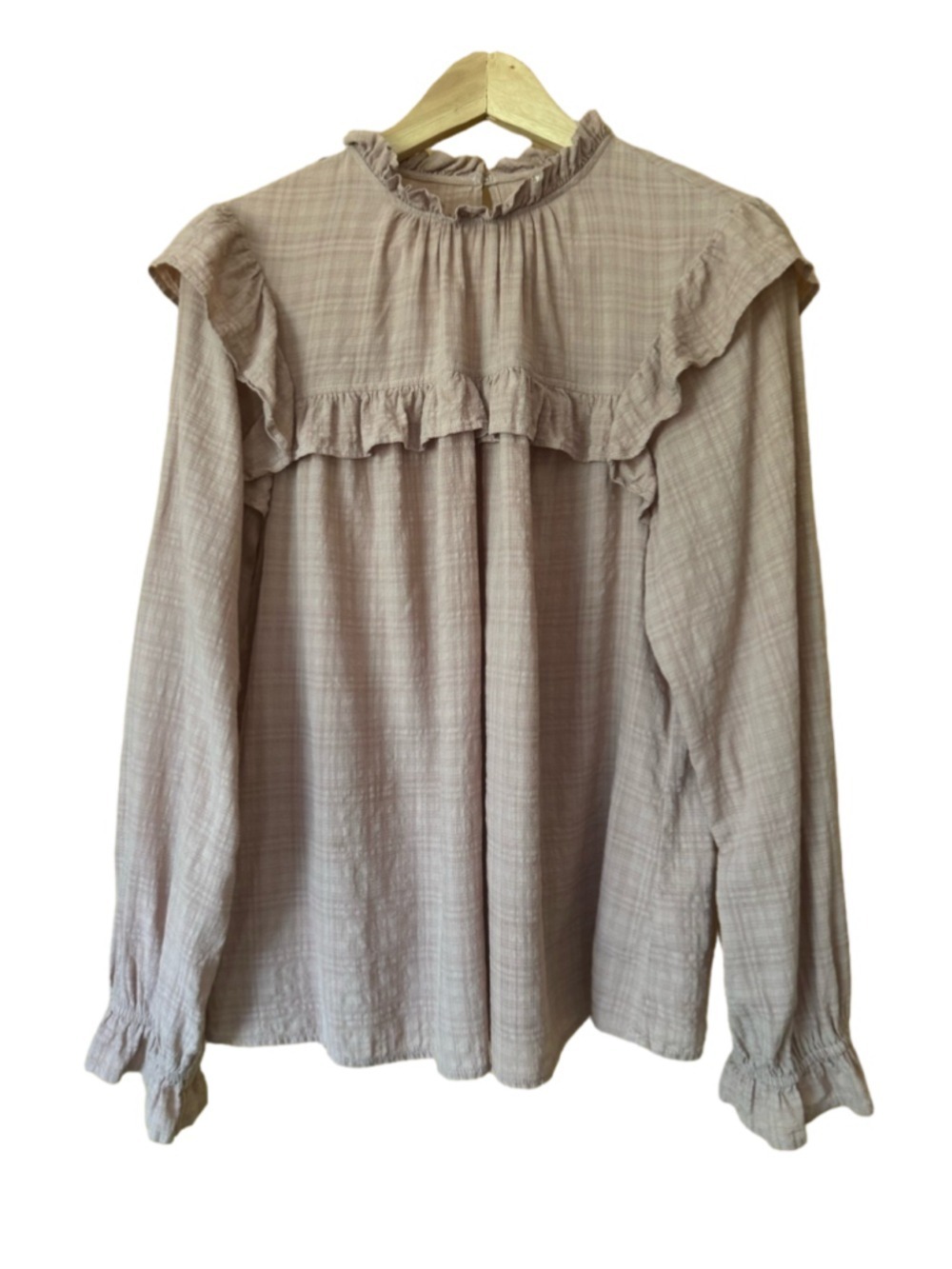 Universal Thread Ruffled High-Neck Long Sleeve Top in Dusty Rose size XL